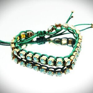 TORY BURCH Swarovski Crystals Corded Thread Macramé Logo Friendship Bracelet